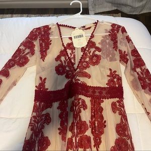 Altar’d state maxi sheer overlay lace dress